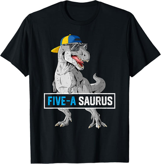 5 Years Old Dinosaur 5th Birthday T Rex Dino Five Saurus T-Shirt
