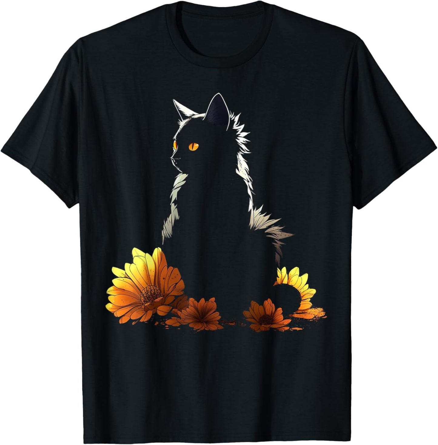 Cat Flowers Artwork - Cat Motif Animal T-Shirt