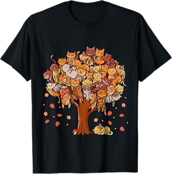 Autumn Tree Kittens Family Of Cats Fall Season Leaves T-Shirt