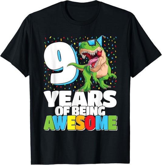 9 Years Awesome T Rex Dinosaur 9th Birthday Boys Kids Dino T-Shirt