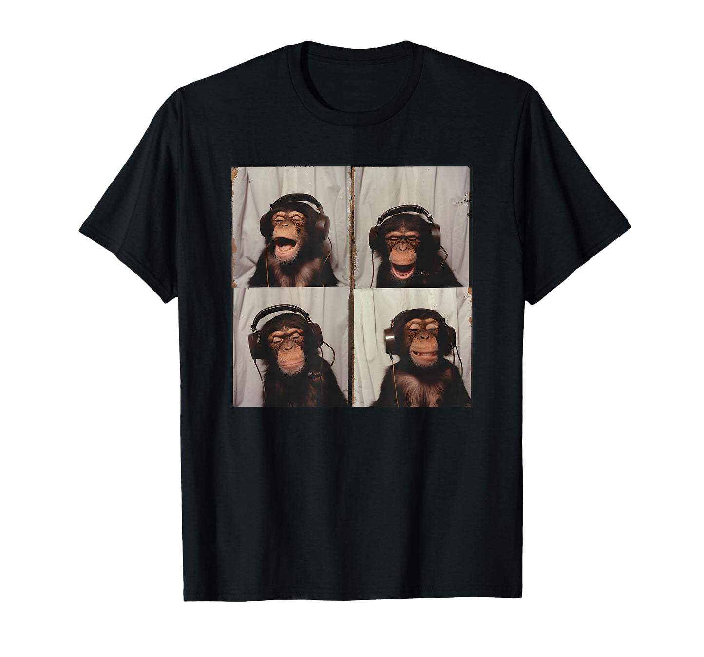 Monkey Wearing Headphones Art Chimp Animal Photobooth T-Shirt