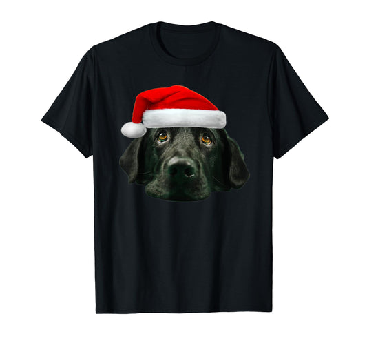 Black Lab Shirt Cute Santa Hat Image Funny Christmas Gift T-Shirt