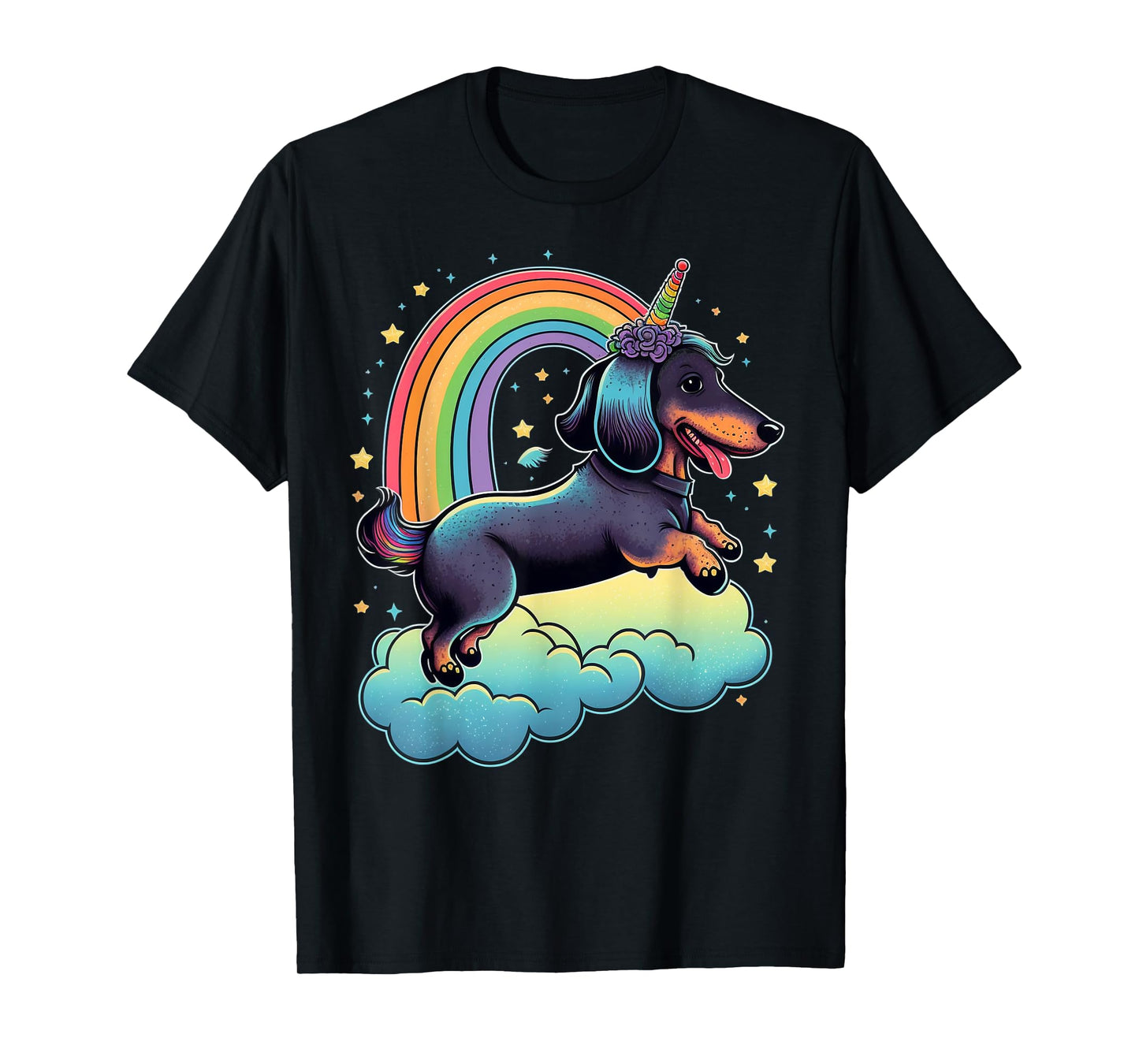 Dachshund Unicorn on Rainbow Unicorn Dachshund T-Shirt
