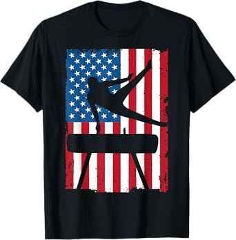 Gymnastics Pommel Horse American Flag Vintage Sports USA T-Shirt
