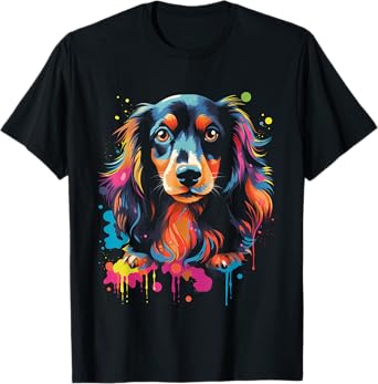 Long Hair Dachshund Puppy Best Dog Walking Pet T-Shirt for Men Women Kids