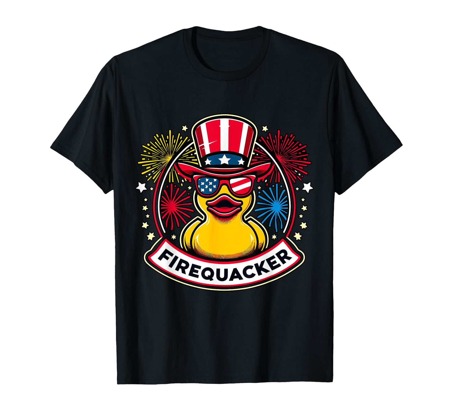 Firequacker 4th of July Rubber Duck USA Flag T-Shirt