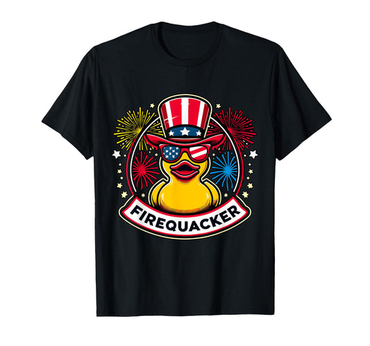 Firequacker 4th of July Rubber Duck USA Flag T-Shirt