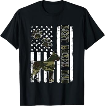 American Flag Best Boxer Dad Ever Tee Dog Dad T-Shirt