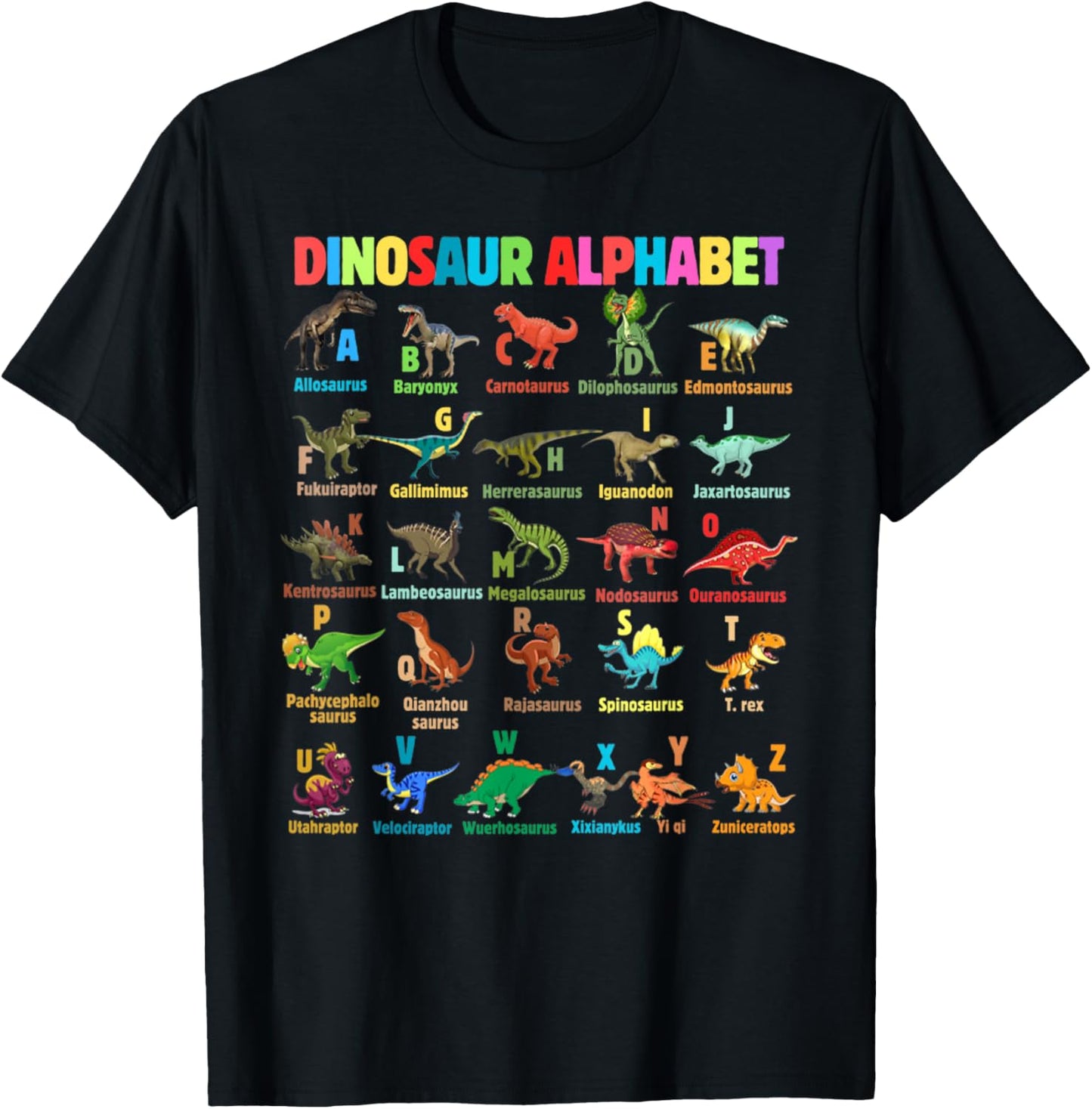 Types Of Dinosaurs Alphabet A Z ABC Dino Identification T-Shirt