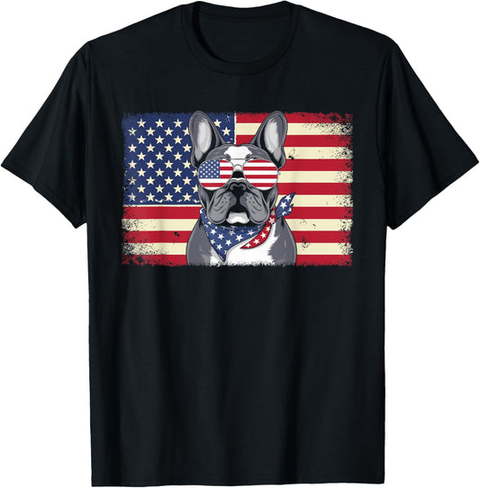 Patriotic French Bulldog American Flag Usa 4th of July Dog T-Shirt
