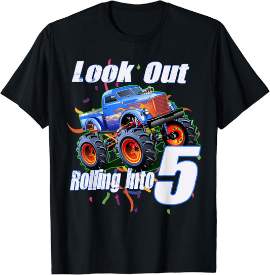 Kids 5 Year Old 5th Birthday Boy Monster Truck Car T-Shirt