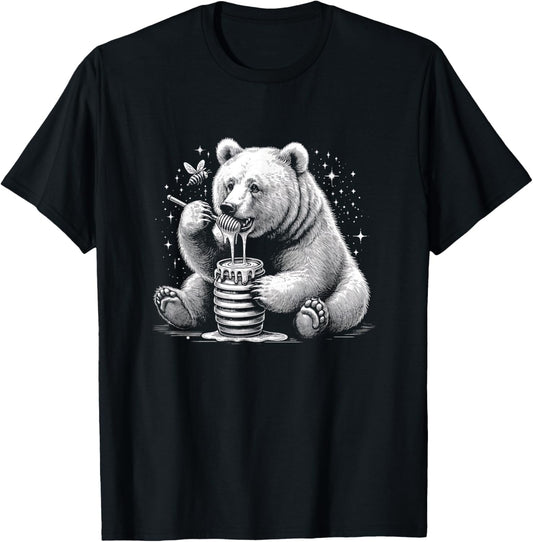 Cute Bear Eating Honey With Bee Graphic Art Design T-Shirt