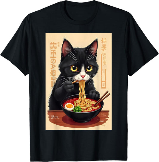 Cat Eating Ramen Japanese Noodles Anime Baby Cat Ramen T-Shirt