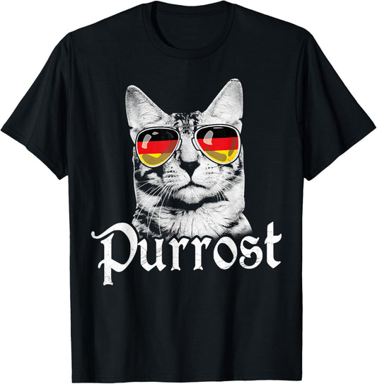 Purrost Cat Sunglasses German Flag Germany Prost Oktoberfest T-Shirt