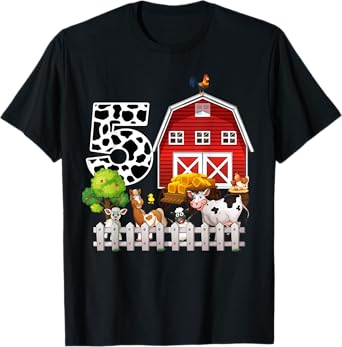 Farm Animals 5th Birthday 5 Year Old Birthday Kids Boy Girl T-Shirt