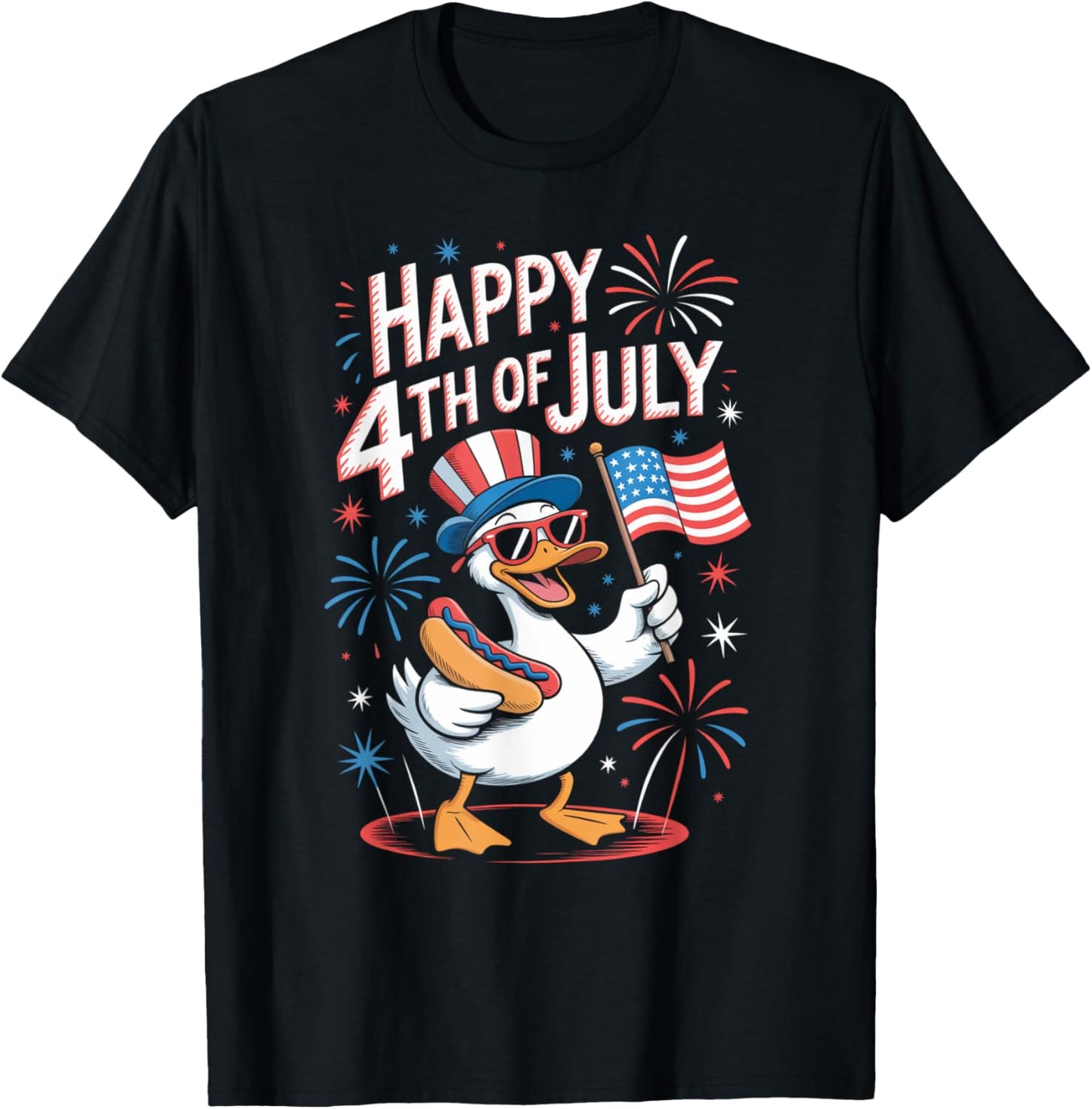 Funny Duck 4th Of July Hot Dog American Flag T-Shirt