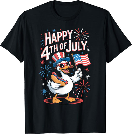 Funny Duck 4th Of July Hot Dog American Flag T-Shirt