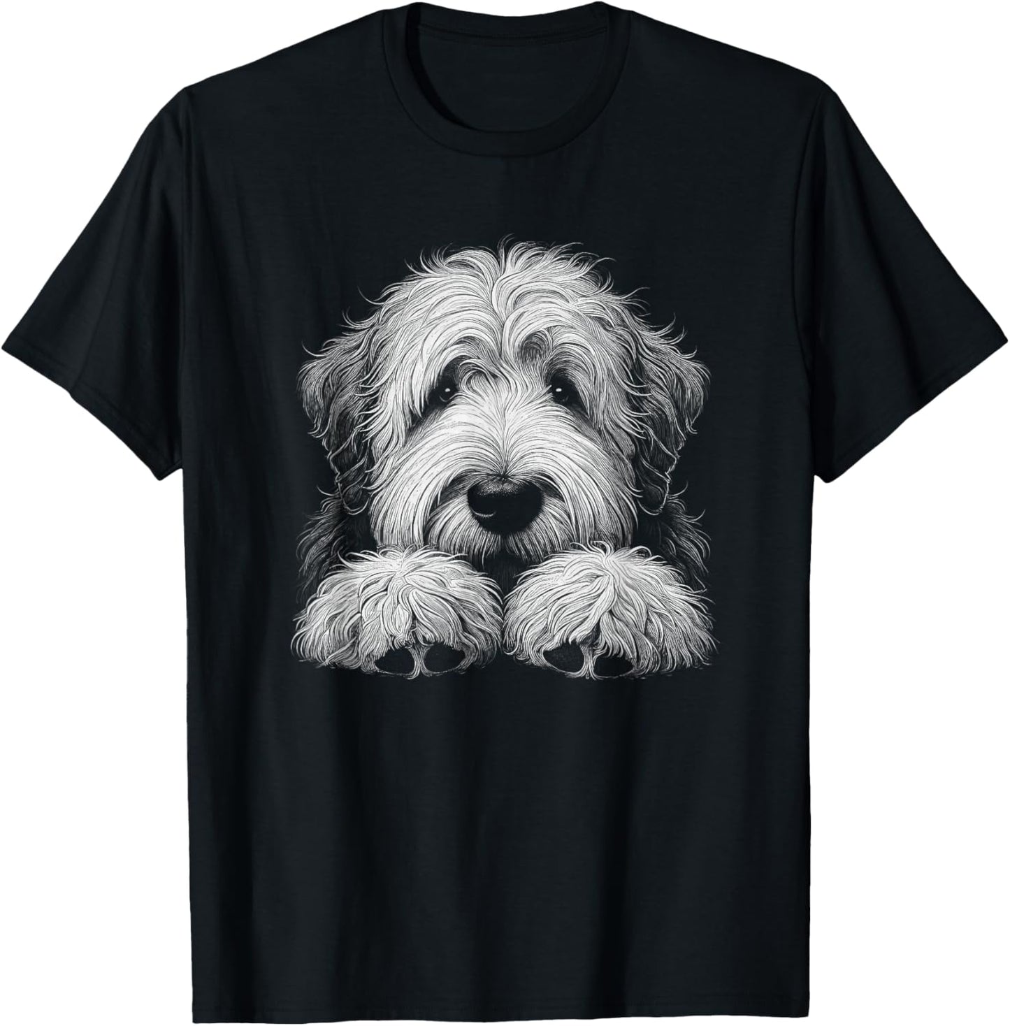 Old English Sheepdog Dog Peeking Art Design T-Shirt