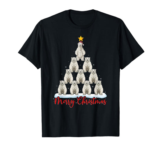 Santa Hat Ugly Xmas Funny Polar Bear Christmas Tree T-Shirt