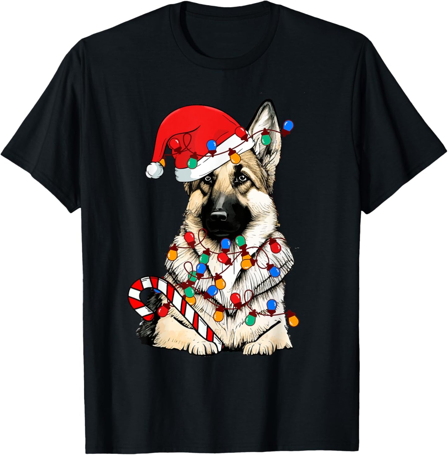 German Shepherd Santa Christmas Lights Xmas Dog Lover Pajama T-Shirt