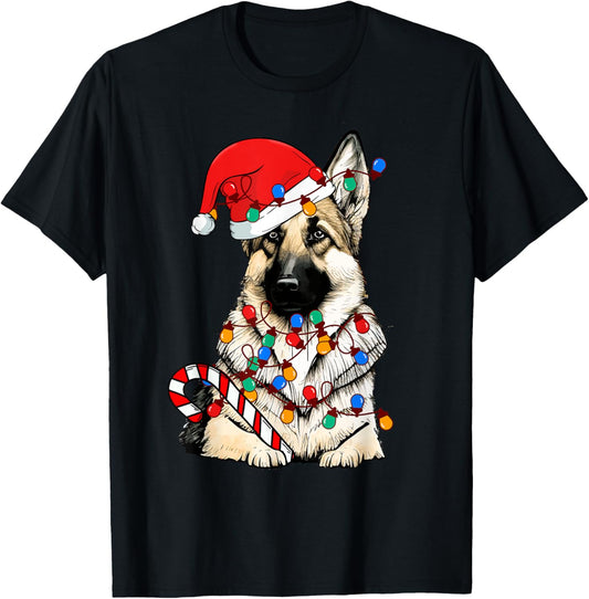 German Shepherd Santa Christmas Lights Xmas Dog Lover Pajama T-Shirt