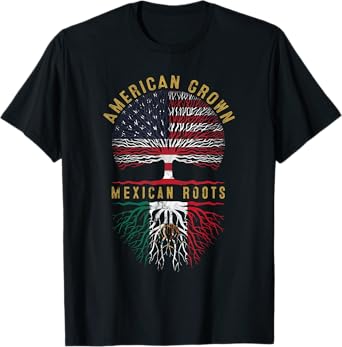 Distressed Tree USA Flag American Grown Mexican Roots Women Kids Men T-Shirt