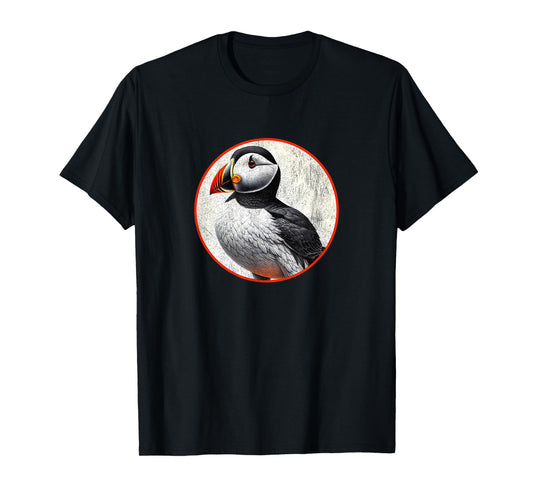Colorful Retro Horned Puffin Bird Design T-Shirt