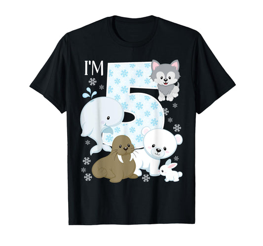 Arctic Animals 5th Birthday Polar Bear Walrus Fox Sea Theme T-Shirt