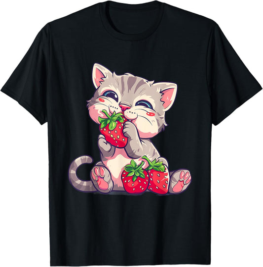 Strawberry Cat Strawberries Strawberry Fruit Cat Artwork T-Shirt