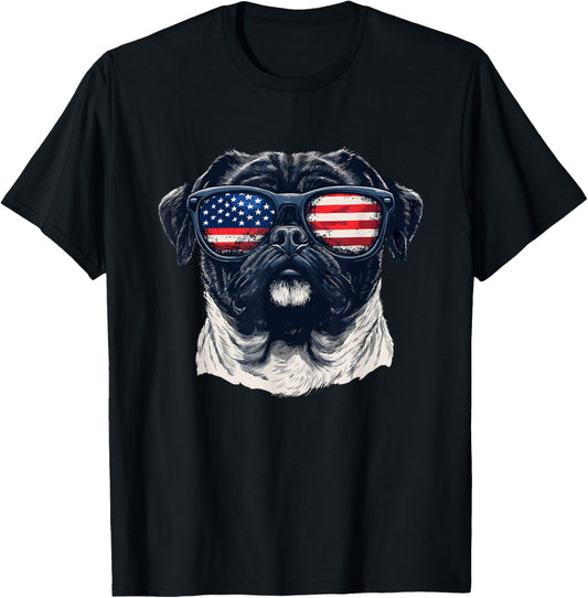 Patriotic Pug USA Flag Sunglasses Dog Lover 4th Of July T-Shirt