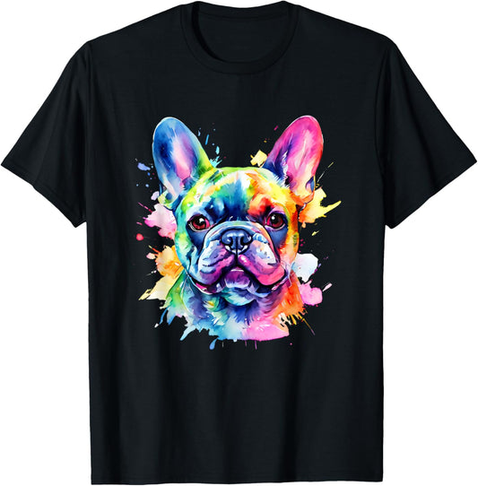 Colorful French Bulldog Portrait Splash Art T-Shirt