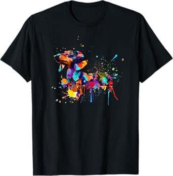 Dachshund Colorful Splashes Paint, Abstract Art Dog Men Women Girls Kids T-Shirt