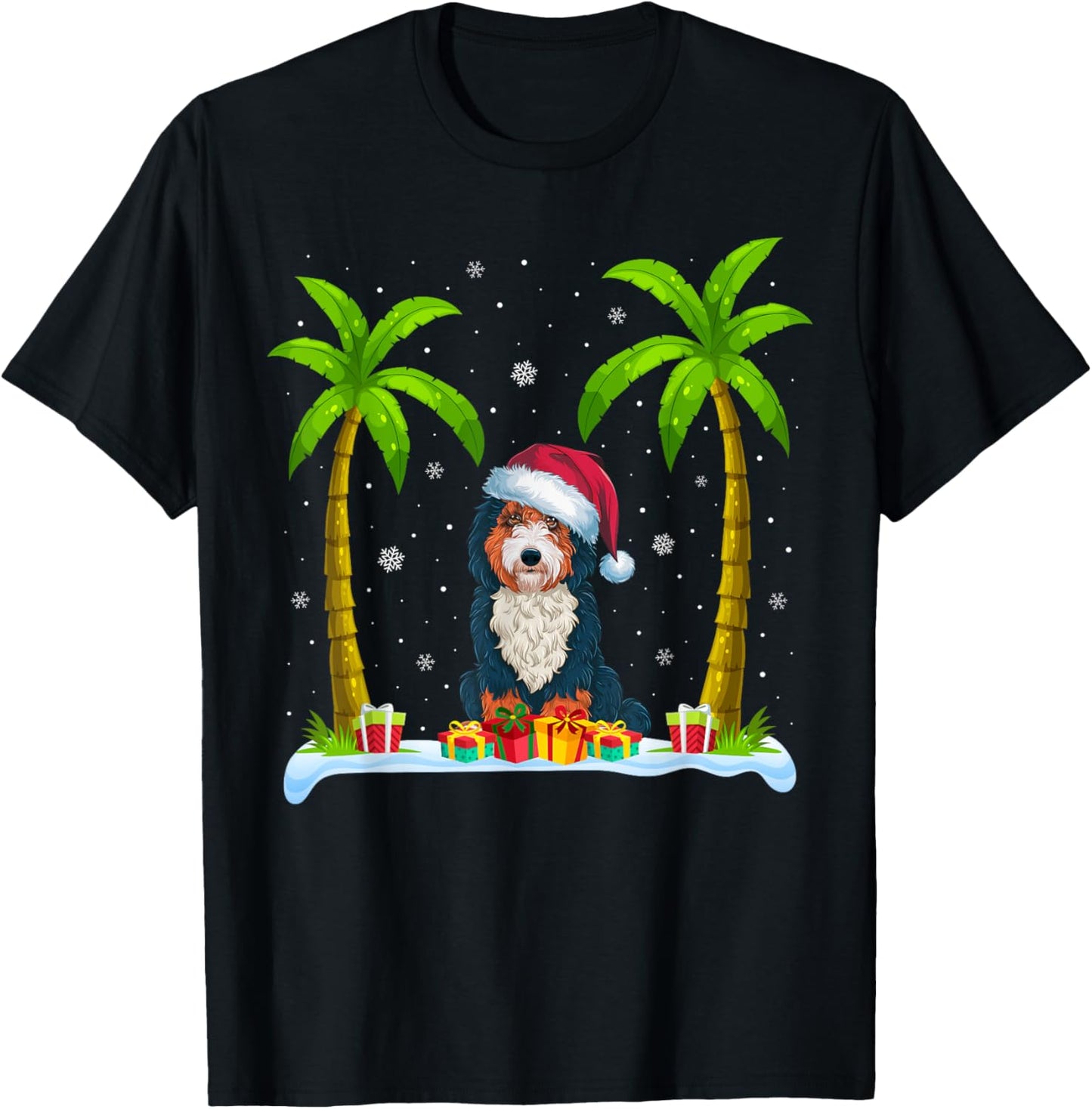 Bernedoodle Dog Santa Hat Palm Tree Beach Xmas Pajama T-Shirt