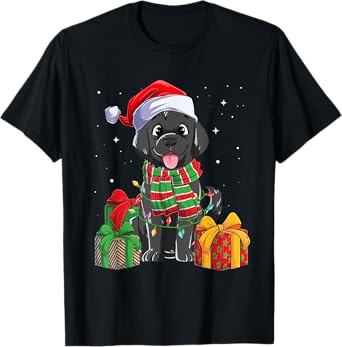 Black Labrador Retriever Christmas Lights Xmas Lab Dog Lover Men Women Kids T-Shirt
