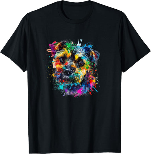 Cute Funny Pop Art Colorful Border Terrier Lover T-Shirt