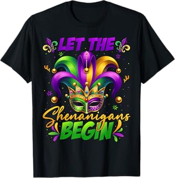 Let The Shenanigans Begin Masked Mardi Gras Kids Men Women T-Shirt
