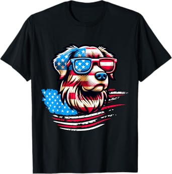 American Flag Golden Retriever USA Retro 4th Of July 2025 T-Shirt