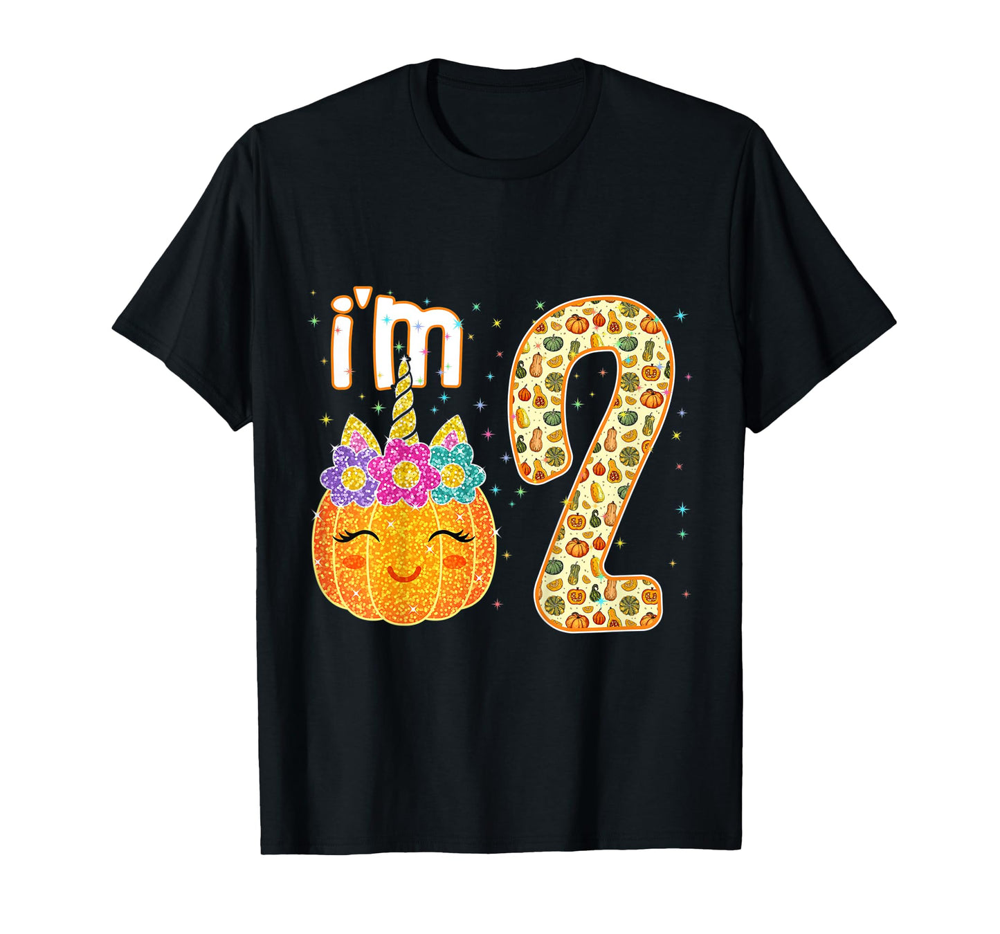 Kids Kids Im 2 Years Old Unicorn Pumpkin Halloween 2nd Birthday T-Shirt