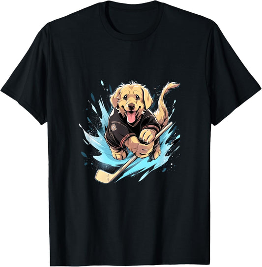 Hockey Golden Retriever Ice Hockey Player Hockey Stick T-Shirt