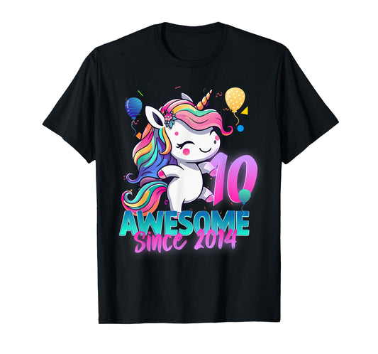 10th Birthday Girl Awesome Since 2014 10 Years Old Unicorn T-Shirt