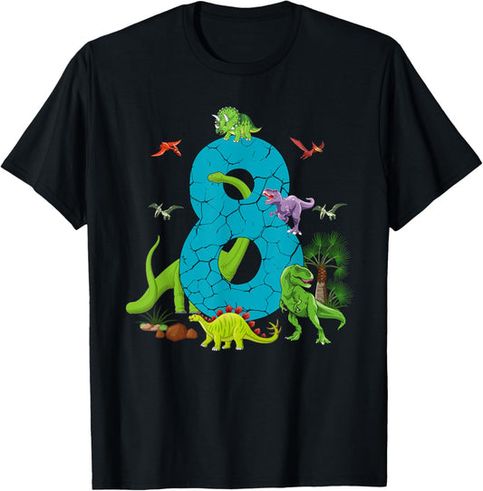8 Year Old Dinosaur Birthday 8th T Rex Dino Eight Saurus T-Shirt