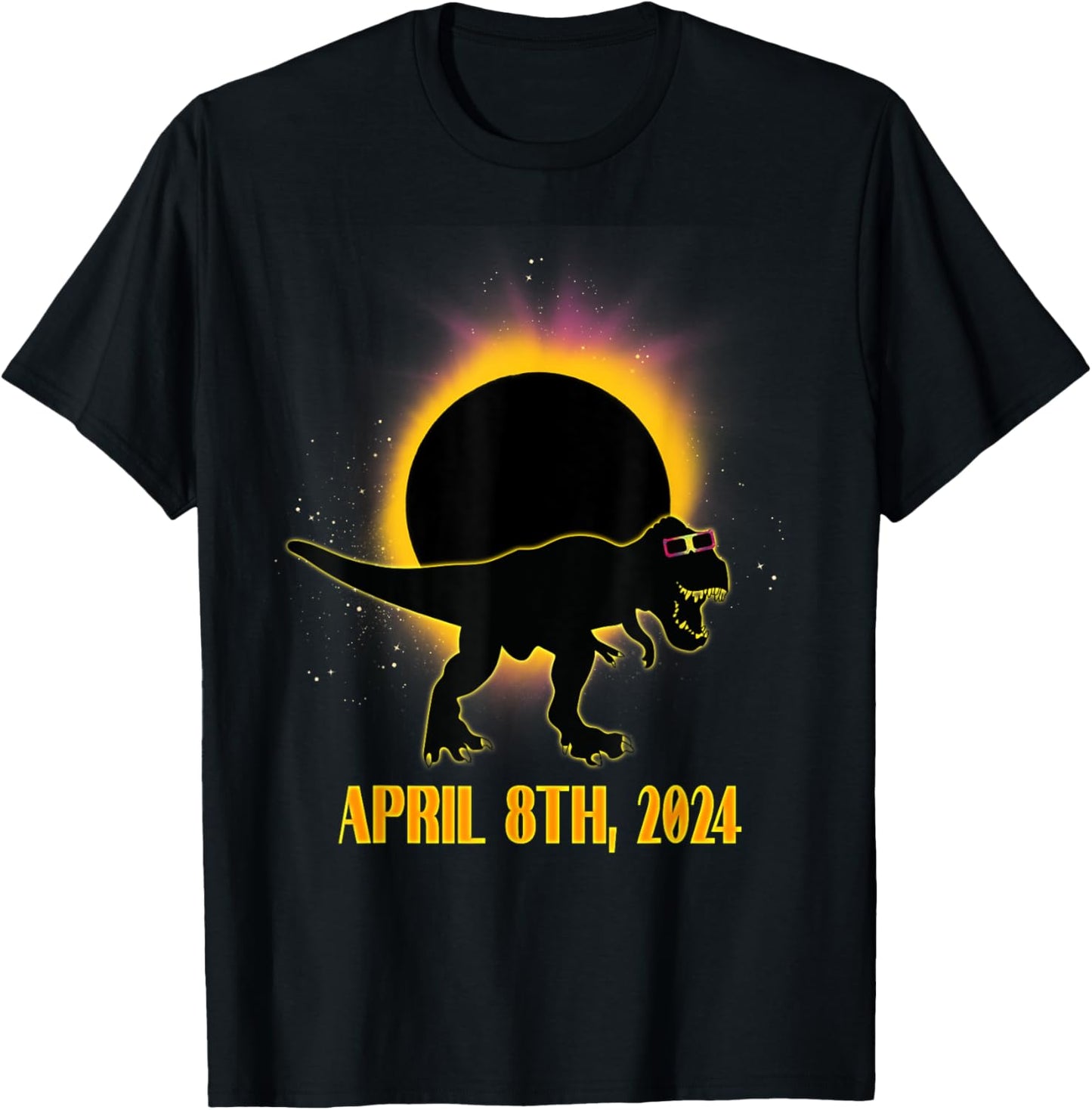 2024 Total Solar Eclipse TRex Dinosaur Wearing Glasses T-Shirt