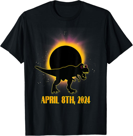 2024 Total Solar Eclipse TRex Dinosaur Wearing Glasses T-Shirt