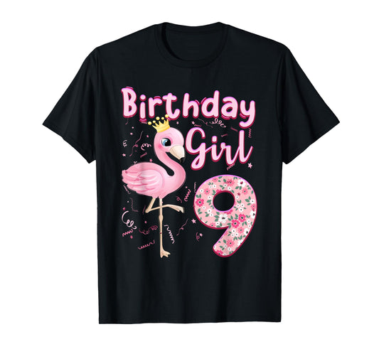 9th Birthday Girls Flamingo 9 Years Old Tropical Flamingo T-Shirt
