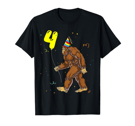 Funny Bigfoot 4th Birthday Party Sasquatch Boy Girl Kids T-Shirt