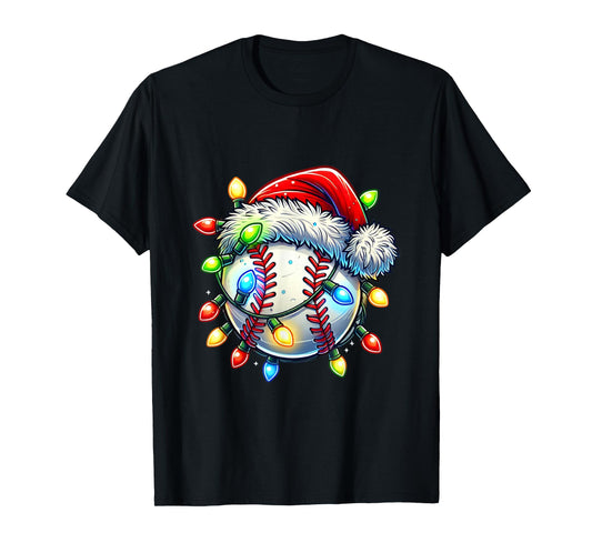Festive Christmas Baseball Design Santa Hat Sports Pajamas T-Shirt