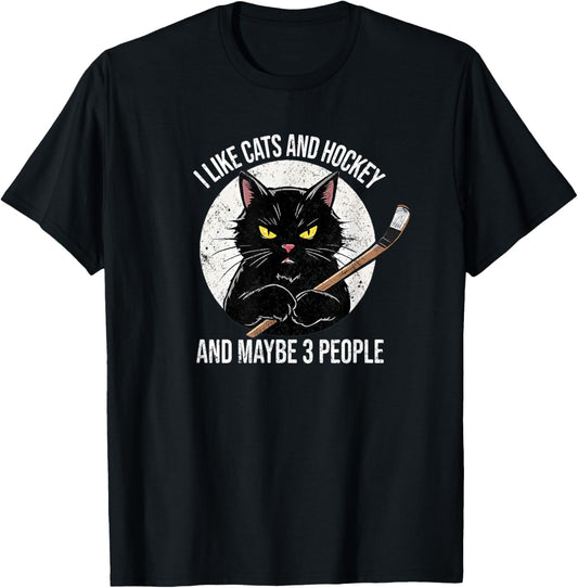 I like cats and hockey and maybe 3 people T-Shirt