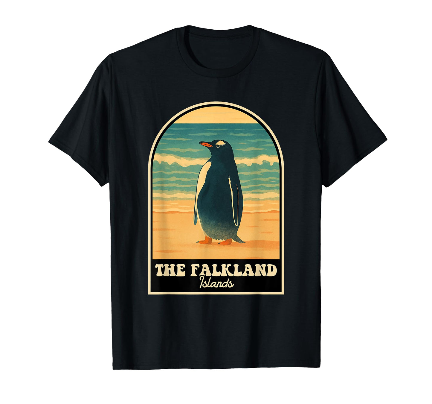 Falkland Islands Vintage Travel Design with Penguin Illustra T-Shirt