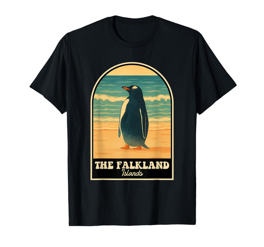 Falkland Islands Vintage Travel Design with Penguin Illustra T-Shirt