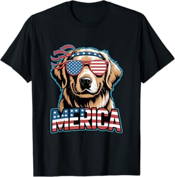 Golden Retriever Merica Dog Patriotic 4th Of July T-Shirt for Men Women Kids
